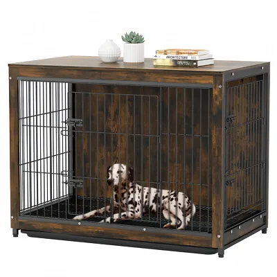 XXL Wooden Dog Crate Heavy Duty Metal Frame Lockable Door W/Movable Tray 3 Usage • $219.93