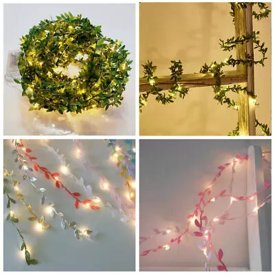 2m 5m 10m Ivy Leaves Garland LED Fairy String Light Leaf Wedding Xmas Decoration • £5.70