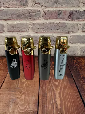 £6.49 • Buy SMART FANCY TOP GOLD METALLIC METAL SLIM Windproof Jet FLAME Refillable LIGHTER