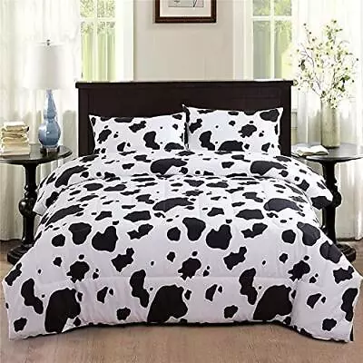 PERFEMET 3Pcs Cow Print Comforter Set King Size Black White Cartoon Cute • $62.79