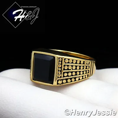 MEN's Stainless Steel Gold/Black Plated Square Black Onyx Ring Size 7-13*GR20 • $15.99