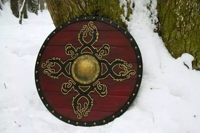 Viking Wooden Round Shield Authentic Battle Worn Norse Valhalla Helm Of Awe Prop • $79.99