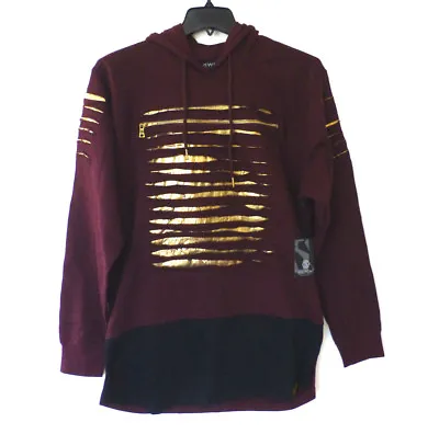 Switch Sweatshirt Mens Medium Burgundy & Black Gold Destroyed Slim Hoodie New • $22.45