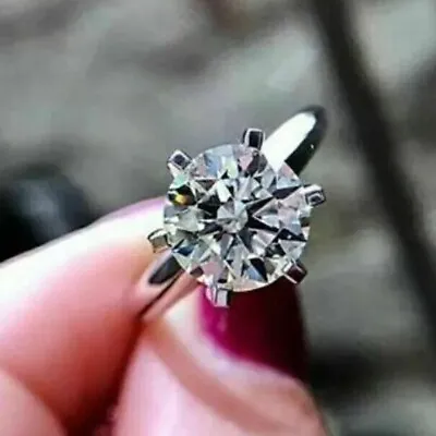 2ct Round Cut Certified DVVS1 Moissanite Engagement Ring 14K White Gold Plated • $106.67