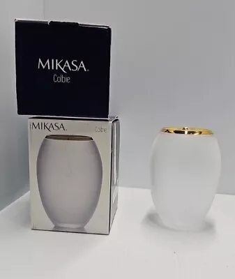 MIKASA Colbie White Satin Vase Golden Top Edge Original Box 5.75”Tall 4”Wide • $16.99