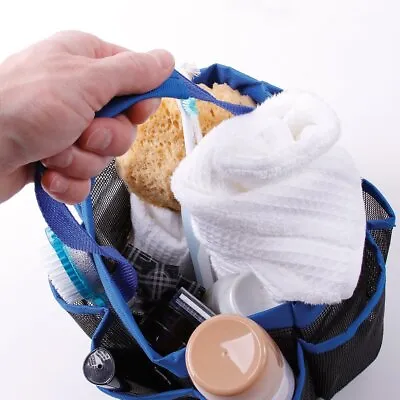 Shower Mesh Caddy Travel Tote Quick Dry With Handle 8 Pocket Portable Blue • $5.95