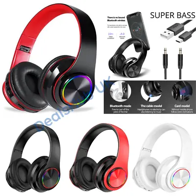 £17.95 • Buy SUPER BASS LED Bluetooth 5.0 Wireless Mic Headphones Foldable Stereo Earphones