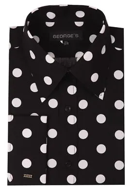 $21.95 • Buy Men's 100% Cotton  Big Polka Dot Design Spread Collar Dress Shirt Style AH616