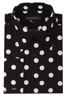 Men's 100% Cotton  Big Polka Dot Design Spread Collar Dress Shirt Style AH616 • $21.95