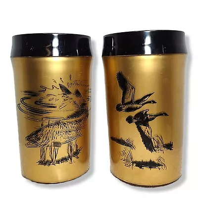 Vintage 50s 60s Thermal Drinking Cups Wildlife Gold Black Tumbler Barware  • $16