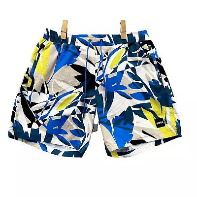 Hugo Boss Swim Shorts Adult Large Tropical Leaf Mesh Lined Quick Dry Trunks Mens • $29.48