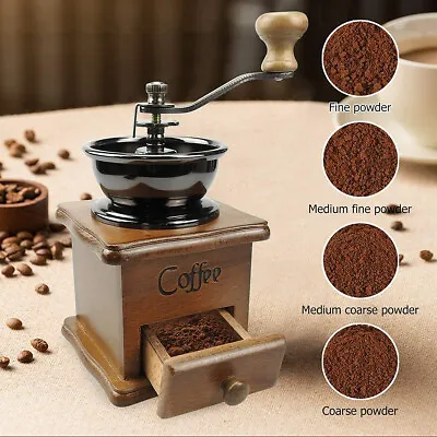 Manual Coffee Bean Grinder Vintage Coffee Spice Mill Grinder Machine Adjustable • £12.89