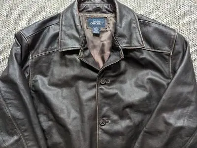 Vintage Y2K Leather Jacket PATINA Car Coat XL Brown MAD MAX Supernatural 1990s • $159.95