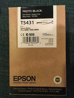 12/2011 NIB Genuine Epson 110ml Ink T5431 Photo Black Stylus Pro 4000/7600/9600 • $29.99