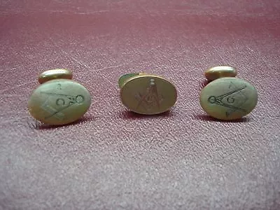 Antique Masonic  Bean Back  Cuff Links + Collar Clip - Nice Oldtime Items • $38.95