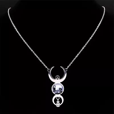 Triple Moon Goddess Necklace 316L Stainless Steel Pagan Wicca Divine Feminine • $16.99