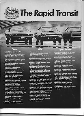 1970 Plymouth Rapid Transit Authority 2 Page Print Ad: Road Runner 'Cuda GTX • $5.95