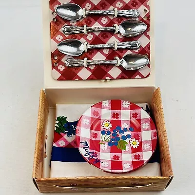 Muffy Vanderbear Picnic Basket Set Tablecloth Spoons Plates 1992 • $12.99