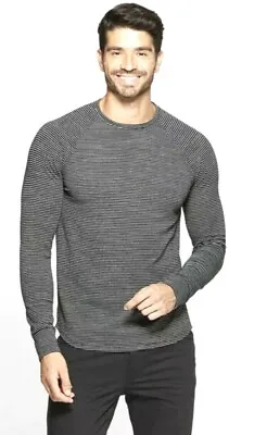 Men's T Shirt Long Sleeve Standard Fit Black Striped Cotton Blend Pick S Or L • $9.99