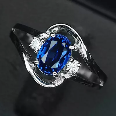 Stunning Sapphire Royal Blue Oval 1.50 CT. 925 Sterling Silver Ring Size 6.25 • $0.99