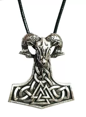 Thors Hammer Necklace Ram Mjolnir Valknut Pendant Norse Pagan Solid Pewter Cord • £12.95