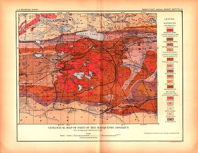 MARQUETTE DISTRICT MICHIGAN GEOLOGY 2 Items Antique Original Map 1901 • $58