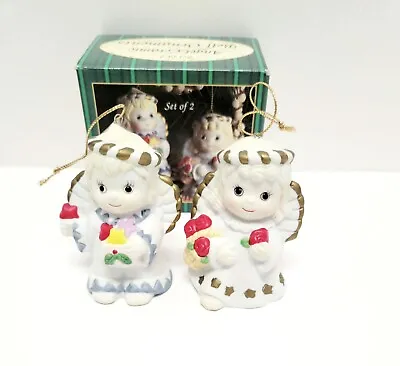 Vintage Angel Bell Christmas Ornaments/Ceramic/Boy & Girl/Set Of 2/Original Box • $20