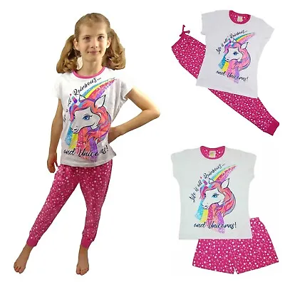 Girls Unicorn Pyjamas Nightwear Long Sleeve 100% Cotton 7-13 Years Reduced • £4.99