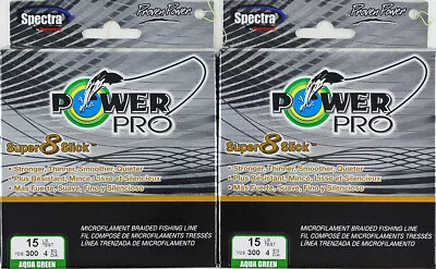 (lot Of 2) Power Pro Super8slick 300yds Braid 15lb Line Aqua Green L2405 • $0.99