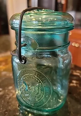 Vintage Fruit Jar 1976 Bicentennial Ball Aqua Wire Closure Tall Pint 5 1/2  • $29