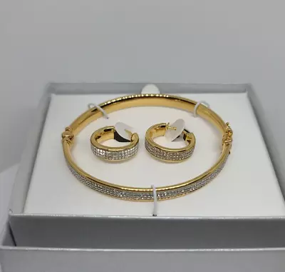 Yellow Gold Over Sterling Silver  Cubic Zirconia Earring & Bangle Set MSRP $375 • $10.50