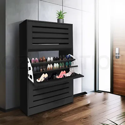 $119.95 • Buy Shoe Cabinet Shoes Storage Rack Organiser Wooden Shelf 3 Doors 45 Pairs Black