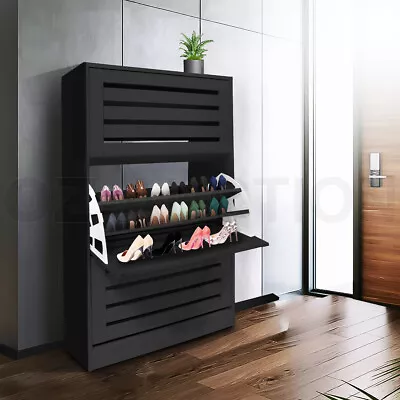 $119.95 • Buy Shoe Cabinet Shoes Storage Rack Organiser Wooden Shelf 3 Doors 45 Pairs Black