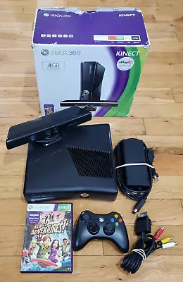 Xbox 360 S Slim 4GB 1439 Console Kinect IOB Bundle Controller Power AV + TESTED! • $79.19