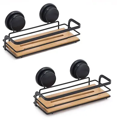 2 Pack Rectangular Bamboo Corner Shower Caddy Shelf Basket RackPremium Suction • $39.95