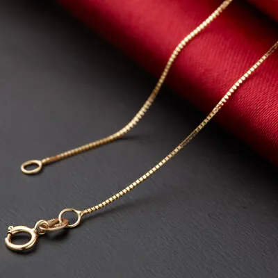 Real Pure 18K Yellow Gold Solid Necklace Women Tiny Box Chain 15.7 L / Au750 • $119.99