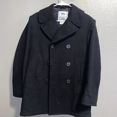 Authentic US Navy DSCP Quarterdeck Peacoat Jacket Men's 38R Black 100% Wool • $49.99