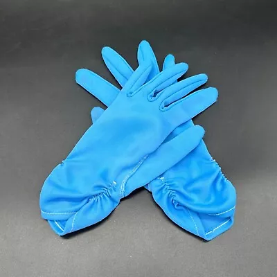 Vintage Ladies Gloves Baby Blue 1960s Ruched Evening Formal Accessory Retro • $20