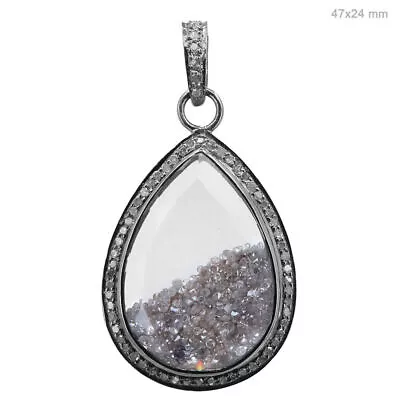 925 Sterling Pave Diamond Tear Drop Shaker Pendant Handmade Fine Jewelry Gift • $313.49