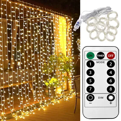 £6.99 • Buy 300 LED Curtain Fairy Lights String Indoor/Outdoor XMAS Wedding Party Wall Decor
