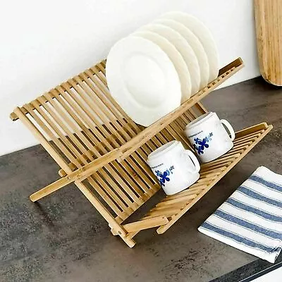 £10.49 • Buy Folding Dish Drainer Drying Rack Stand Holder Plates Cups Organizer Bamboo 
