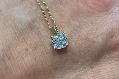 1.0 Carat Lab Diamond Cushion Cut Solitaire Pendant Inc Necklace Gold Plated 925 • £75