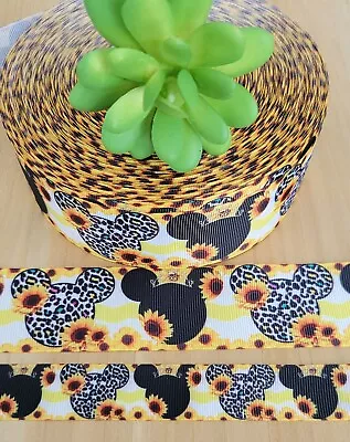 7/8 Or 1.5  (1 YD) Mickey Mouse Sunflower Grosgrain Ribbon Safari Jungle Cheetah • $1.35