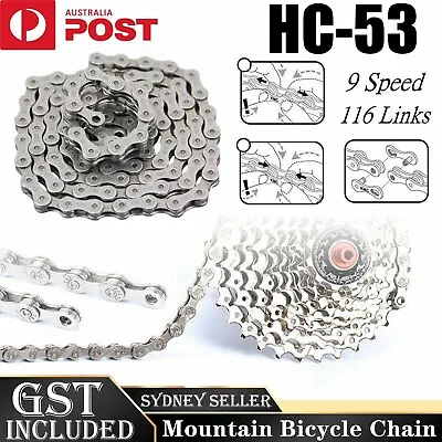 116 Links Bicycle Chain For CN-HC53 LX 9 Speed Deore  Mountain Bike Chains  AU • $15.85