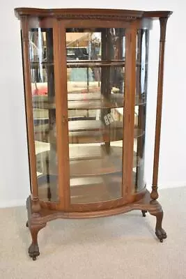 Quarter Sawn Oak Curved Glass China Cabinet • $1100