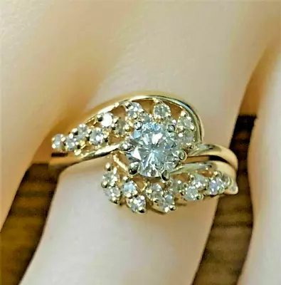 1.70 Ct Round Moissanite Womens Cluster Engagement Ring 14K Yellow Gold Plated • $134.99