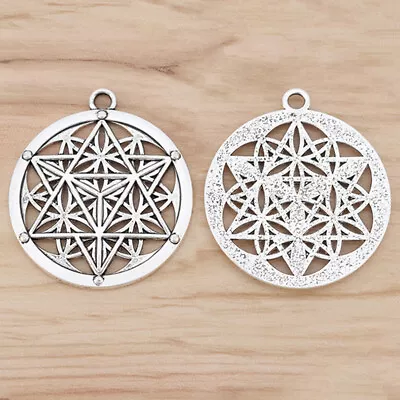 £5.40 • Buy 6 X Large Flower Of Life Merkaba Meditation Round Charms Pendants Antique Silver