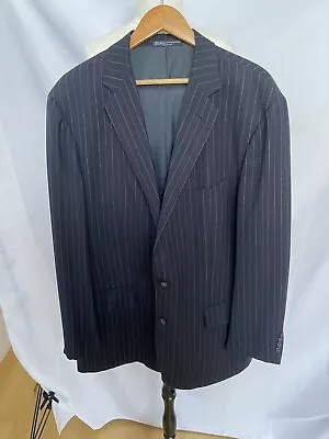 POLO RALPH LAUREN Mens Suit Jacket Made Italy Pinstripe 48L Virgin Wool & Mohair • $80