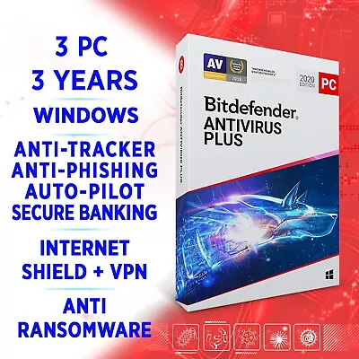 Bitdefender Antivirus Plus 2024 3 PC 3 Years FULL EDITION ACTIVATION KEY + VPN • $129.99