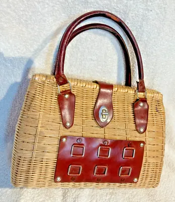 Vintage Wicker Handbag Purse Made In British Colony Hong Kong 60s ~ Beautiful • $14